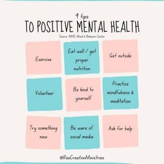 Looking at these 9 tips for positive mental health:⁠
◻ Exercise⁠
◻ Eat well/get proper nutrition⁠
◻ Get outside⁠
◻ Volunteer⁠
◻ Be kind to yourself⁠
◻ Practice mindfulness & meditation⁠
◻ Try something new⁠
◻ Beware of social media⁠
◻ Ask for help⁠
⁠
Which one(s) do you practice regularly? ⁠
⁠
Which one can you add to your regular routine to develop or maintain a more positive mental health?⁠
.⁠
.⁠
.⁠
.⁠
#PositiveMentalHealth #MentalHealthAwarenessMonth #MentalHealthMonth #FaithAndMentalHealth #MentalHealthAwareness #Depression #Anxiety #ChristianMentalHealth #HealingJourney #HopeForNewBeginnings #ThereIsAlwaysHope #MentalEmotionalSpiritualWellness #MentalHealthMatters