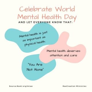 Fewer than half of the adults in the U.S. who experience mental illness get the help they need in a given year. We need to change that. Please join me in celebrating World Mental Health Day and let everyone know that⁠
⁠
Mental Health is just as important as physical health⁠
⁠
Mental Health deserves attention and care⁠
⁠
You are not alone!⁠
.⁠
.⁠
.⁠
.⁠
#Together4MH #MentalIllnessAwarenessWeek #MIAW #Together4MH #FaithAndMentalHealth #MentalHealthAwareness #Depression #Anxiety #ChristianMentalHealth #HealingJourney #NewHope #HopeForNewBeginnings #LifeWithPurpose #IdentityInChrist #DreamCreateInspire #ReeCreationMinistries #ChristianLiving #ChristianEncouragement #ChristianInspiration #FaithJourney #FaithInspired  #FaithWriters