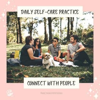 Daily Self-Care Practice: Connect With People⁠
⁠
We were created to be in relationships. There are so many great benefits of connecting with others including:⁠
⁠
💕 **Increased happiness.** In one compelling study, a key difference between very happy people and less-happy people was good relationships.⁠
⁠
💕 **Better health.** Loneliness was associated with a higher risk of high blood pressure in a recent study of older people.⁠
⁠
💕 **A longer life.** People with strong social and community ties were two to three times less likely to die during a 9-year study.⁠
⁠
Connection can look different for everyone, from a deep heart to heart conversation, to laugh out loud email or text message.⁠
⁠
What does connection look like for you? ⁠
.⁠
.⁠
.⁠
.⁠
#DailySelfCare #SelfCare #SelfCompassion #ConnectWithPeople #ConnectWithOthers #HealthyConnections #HealthyRelationships #SupportNetwork #BreakTheStigma #MinorityMentalHealthMonth #FaithAndMentalHealth #MentalHealthAwareness #Depression #Anxiety #ChristianMentalHealth #HealingJourney #HopeForNewBeginnings #ThereIsAlwaysHope #MentalEmotionalSpiritualWellness #MentalHealthMatters #LifeWithPurpose #IdentityInChrist #DreamCreateInspire #ReeCreationMinistries #ChristianLiving #ChristianEncouragement #ChristianInspiration #FaithJourney #FaithInspired  #FaithWriters